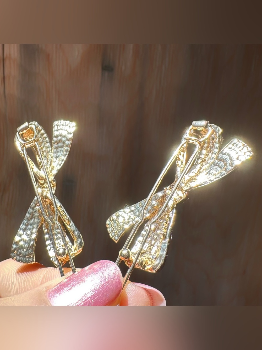 Two Rhinstone Gold-tone Hair Clips - Picture 3 of 6
